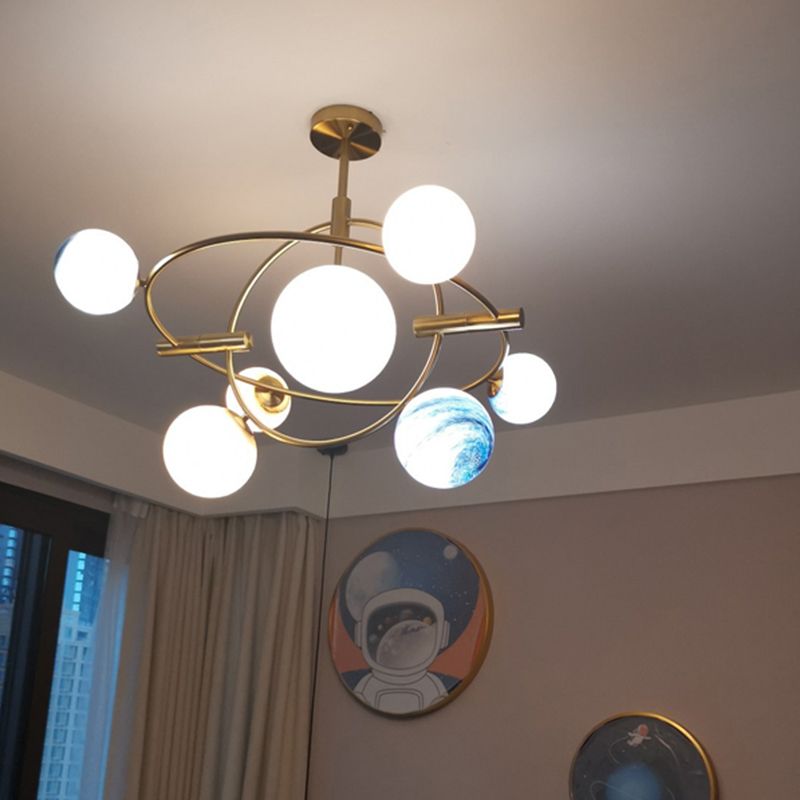 Modern Style Spherical Shape Chandelier Lights Glass Hanging Lights in Gold