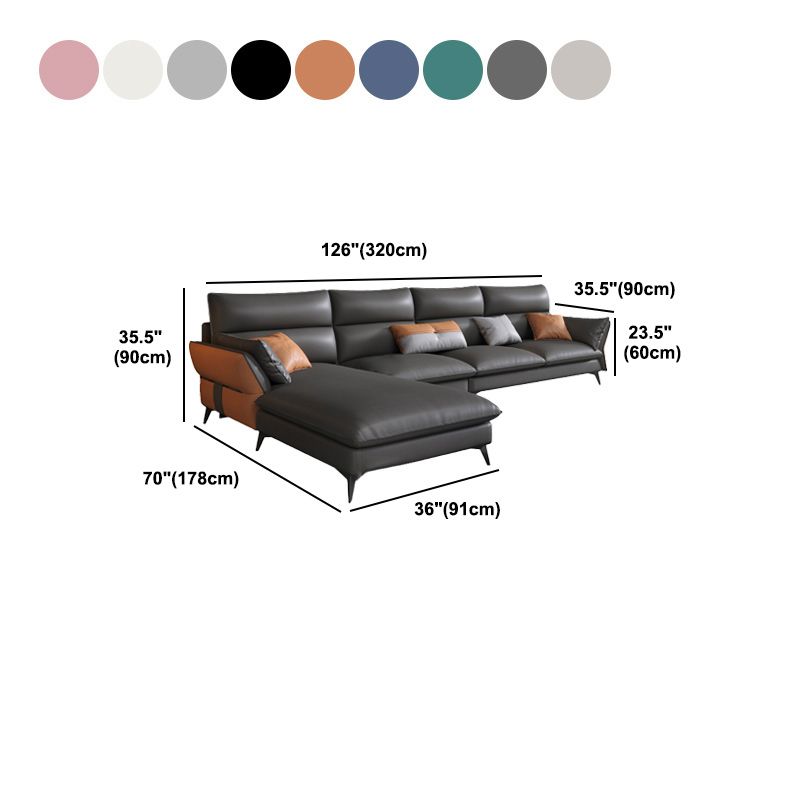 Vintage Sewn Pillow Back Sofa & Chaise 4-seat Faux Leather Sofa