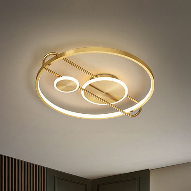 18"/22" Wide Circular Bedroom Flush Mount Light Metal LED Minimalist Flushmount Lighting Kit in Gold