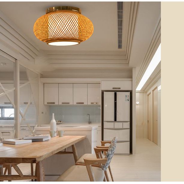 Rattangeflecht, Deckenleuchte im asiatischen Stil, Laternenform, 1 Licht, Restaurant-Hängeleuchte aus Holz