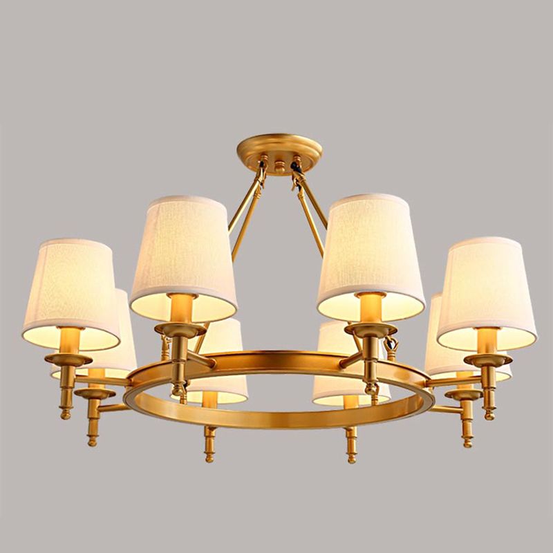 Wagon Wheel Light Fixture Traditional Multi-Head Chandelier Pendant Lamp with White Fabric Shade