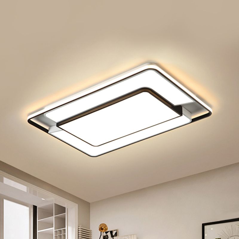 2-Rectangle Thin Ceiling Lamp Modern Aluminum Black and White LED Flush Light Fixture for Living Room