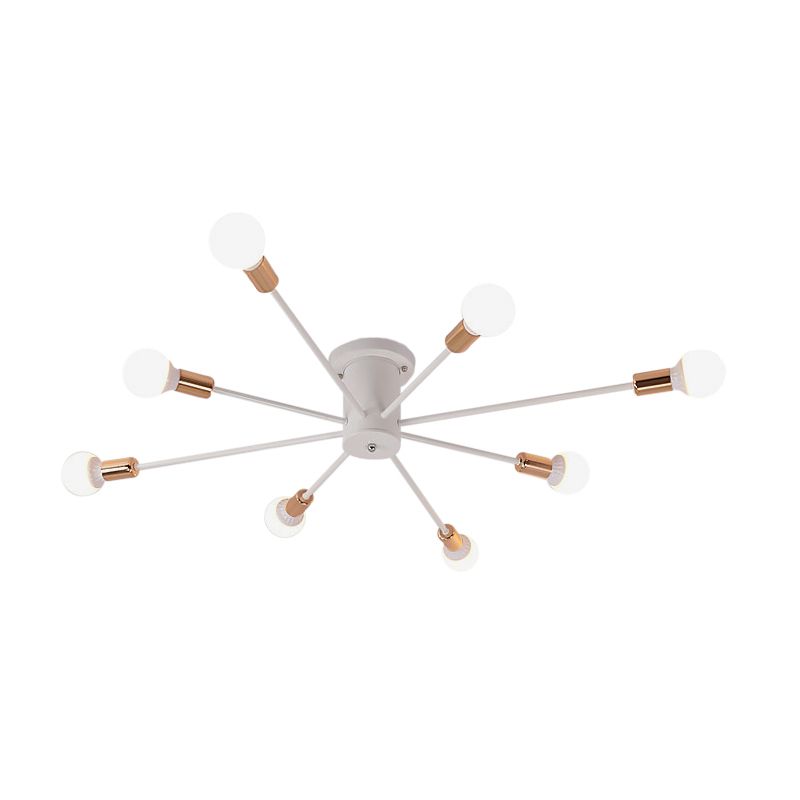 6/8/10 Heads Sputnik Semi Mount Lighting Contemporary Metal Black/White/Gold Ceiling Mounted Fixture for Bedroom