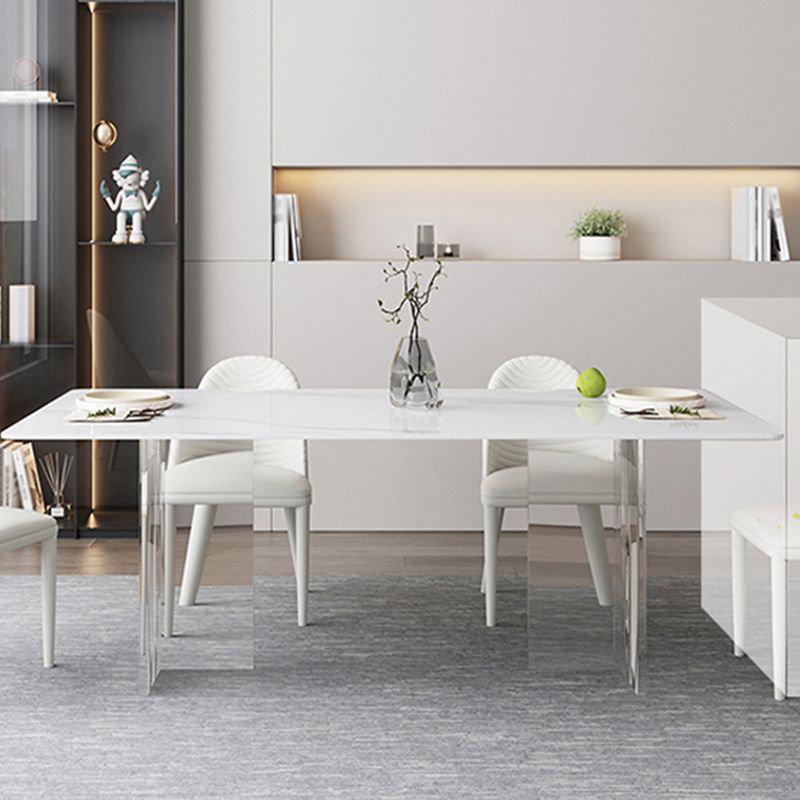 Modern White Dining Table Rectangle Sintered Stone Dining Table with Acrylic Legs