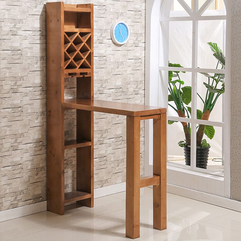 Brown Pine Wood Bistro Table with Storage Modern Pub Table for Home