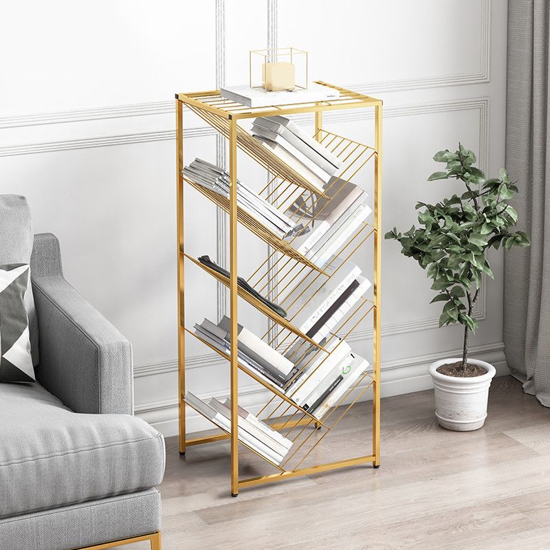Metal Vertical Geometric Bookcase Contemporary Style Closed Back Shelf