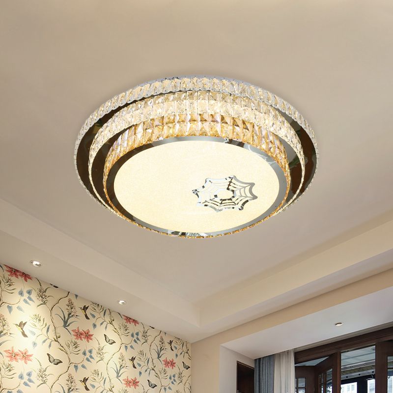 Stainless Steel Circle Light Fixture Ceiling Contemporary Crystal Bedroom LED Flush Mount Lighting
