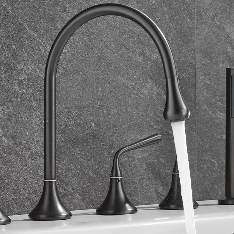 Modern Deck Mounted Metal Tub Filler Three Handles High Arch Faucet