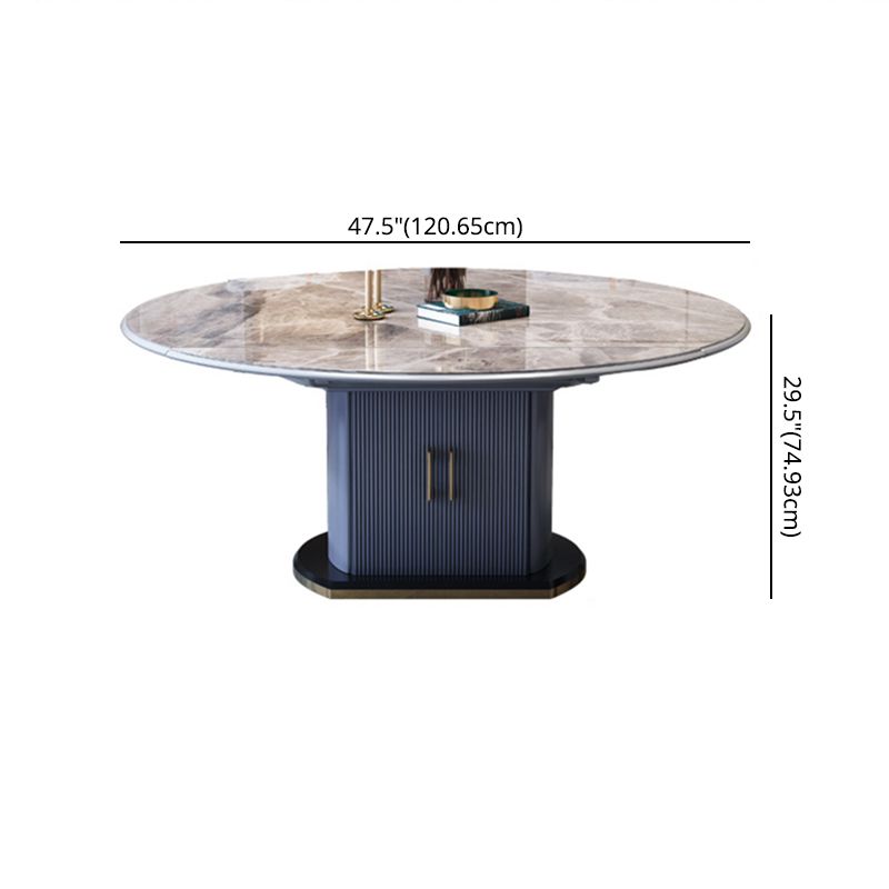 Foldable Modern Sintered Stone Dining Room Set with Round Top and Pedestal Base Furniture
