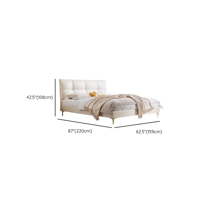 Glam White Upholstered Tufted Bed Frame Genuine Leather Panel Bed