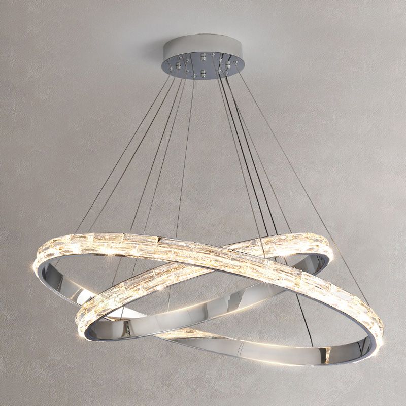 Silver Simplicity Chandelier Crystal Hanging Lamp for Living Room Dinning Room