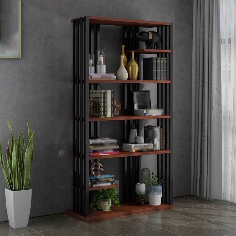Industrial Style Bookshelf Open Shelf Vertical Metal Shelf with Rectangular Shelves