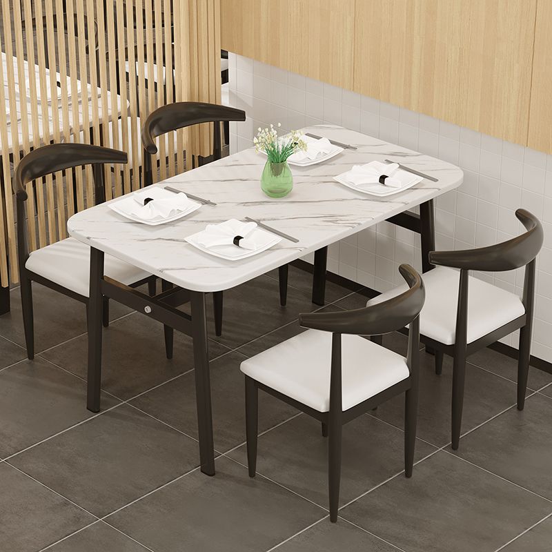 Contemporary White Rectangular Wooden Dining Table with 4 Steel Foot
