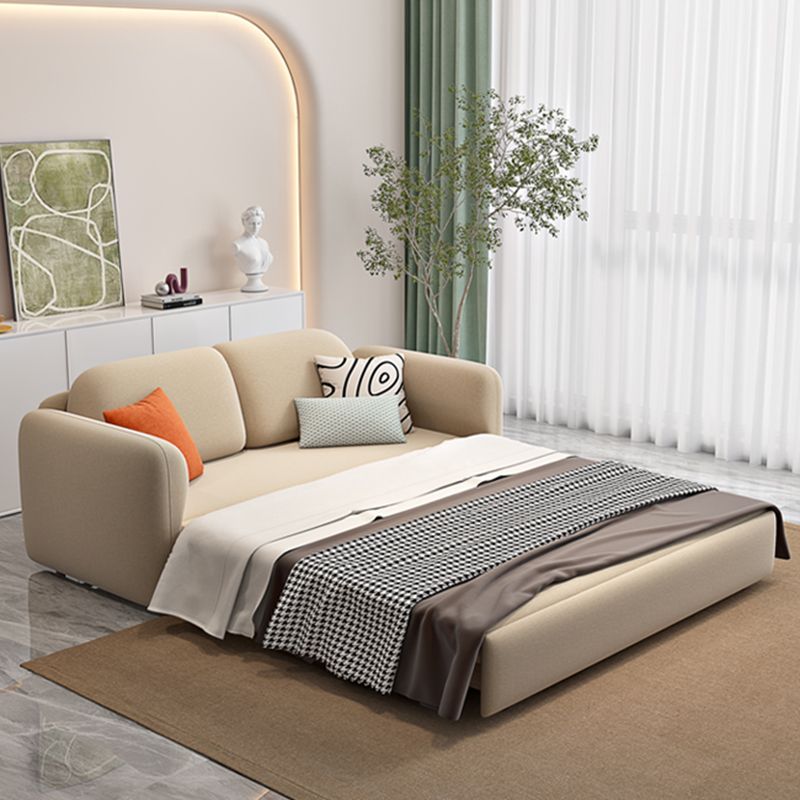 Light Brown Round Arm Sofa Bed Contemporary Sewn Pillow Back Sofa