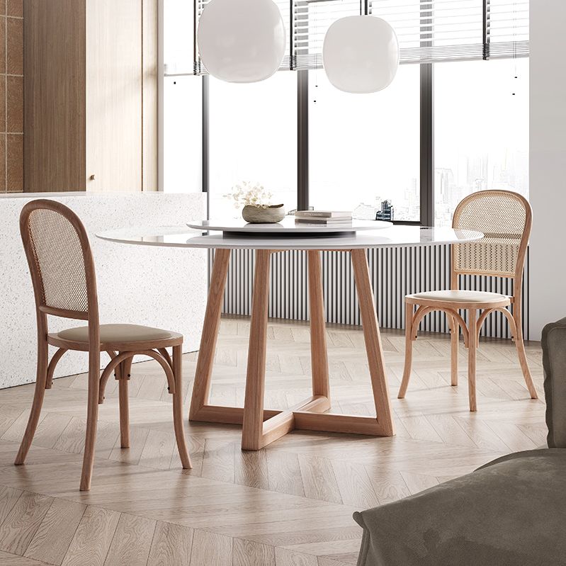 Round Dining Table Modern Stone Top Dining Table with Wood Base