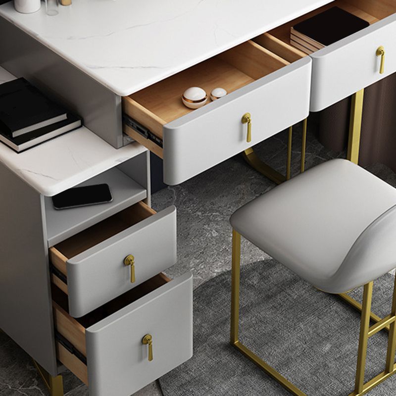 33.5" W Slate Vanity Table Modern 4 Drawers Makeup Vanity Table with Stool