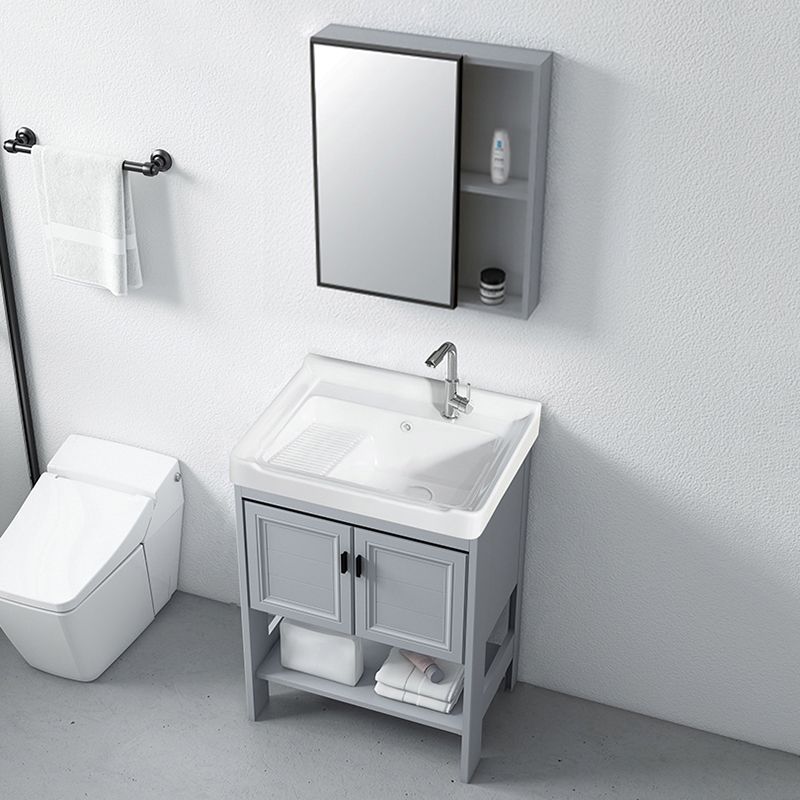 Modern Console Sink Porcelain Rectangular with Right Basin and Faucet Trough Sink