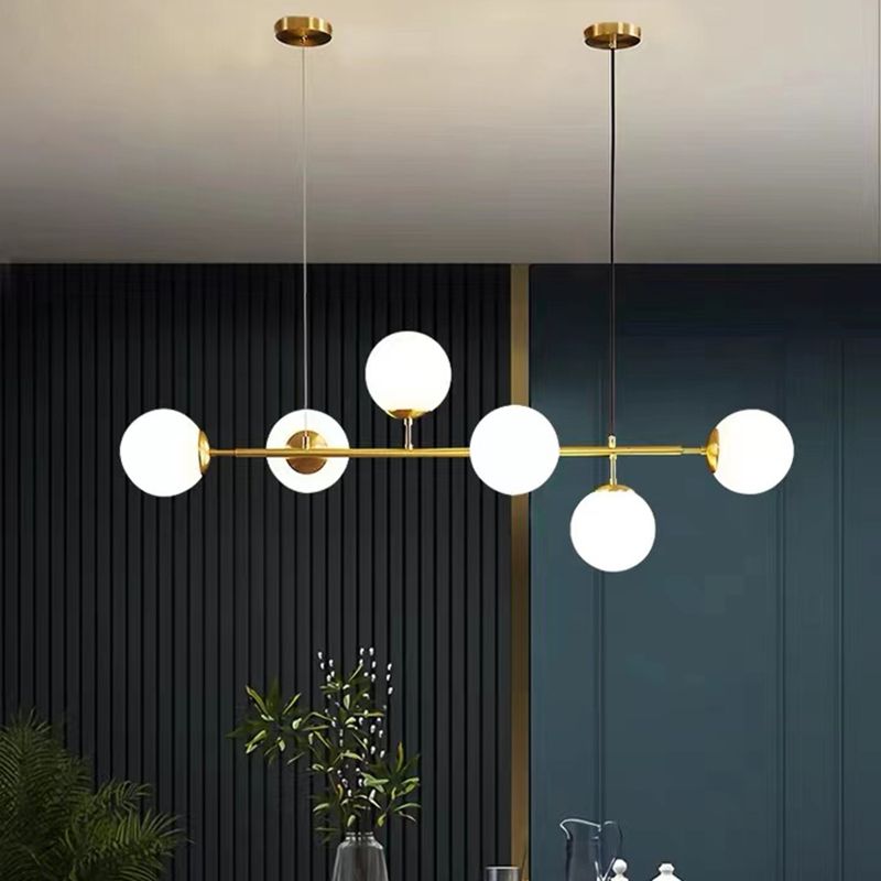 Modern Style Spherical Shape Island Lights Glass 6 Light Island Lighting in Gold