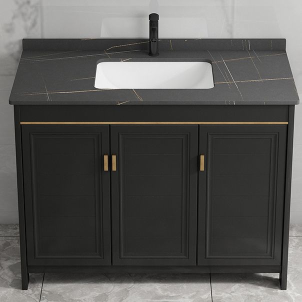 Black Bath Vanity Single Sink Metal Frame Mirror Vanity with Soft Close Door