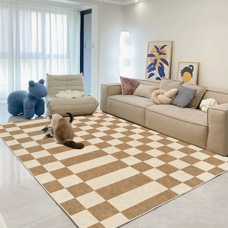 Contemporary Checkered Pattern Carpet Polyester Indoor Rug Pet Friendly Area Rug for Home Decoration