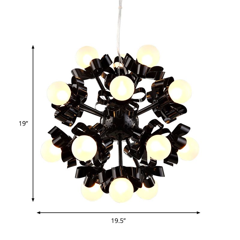 Black Starburst Chandelier Loft Style Metal 18 Heads Bedroom Plafond Pendant avec balle Grossed Glass Shade