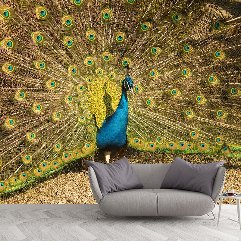Beautiful Peacock Mural Wallpaper Stain Resistant Wall Covering for Living Room