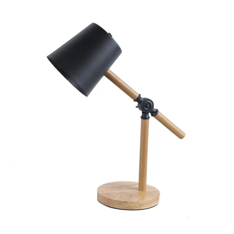 Holzschwung Arm Tischlampe Nordic 1 helles Nachttischlicht mit Fassschatten in Schwarz/Weiß/Rosa