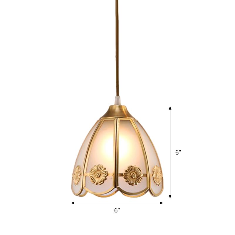 Dome Frosted Glass Hanging Lighting Traditional 1 Light Hallway Ceiling Pendant Lamp in Brass