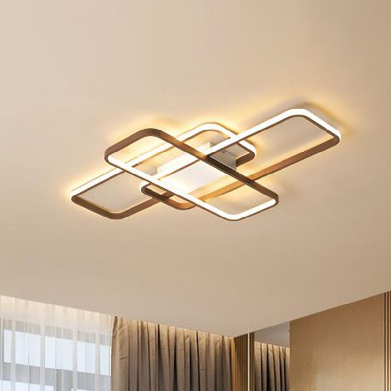 Rechteckige, einbaufertige, moderne Acryl-LED-Deckenleuchte in Braun mit warmem/weißem Licht, 27,5"/41" breit