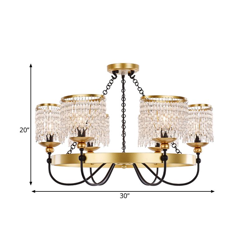6/8 Lights Crystal Pendant Chandelier Countryside Gold Curving Bedroom Ceiling Suspension Lamp