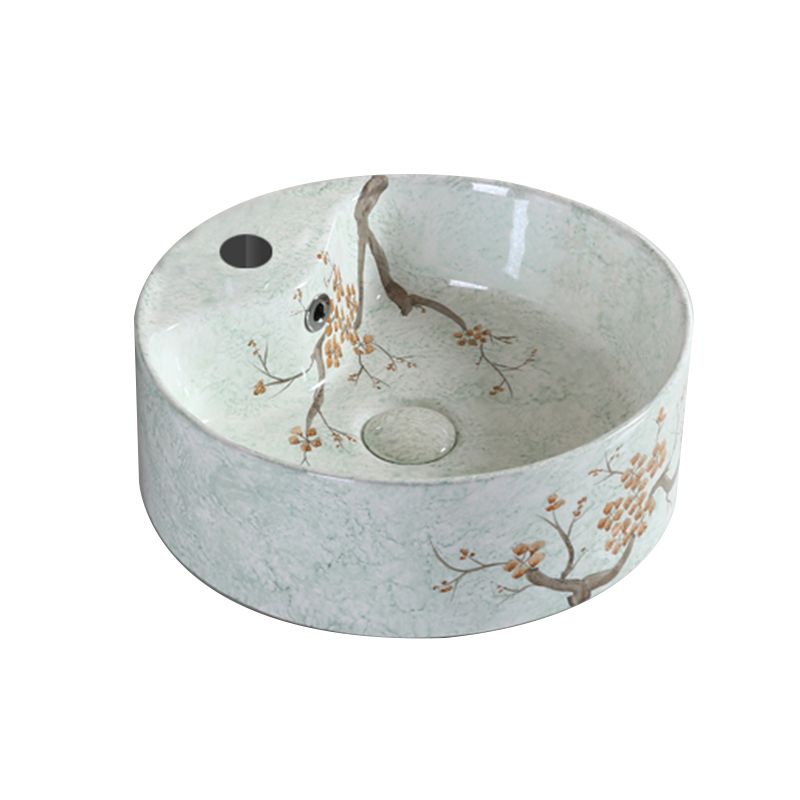 Traditional Bathroom Sink with Single Faucet Hole Porcelain Round Vessel