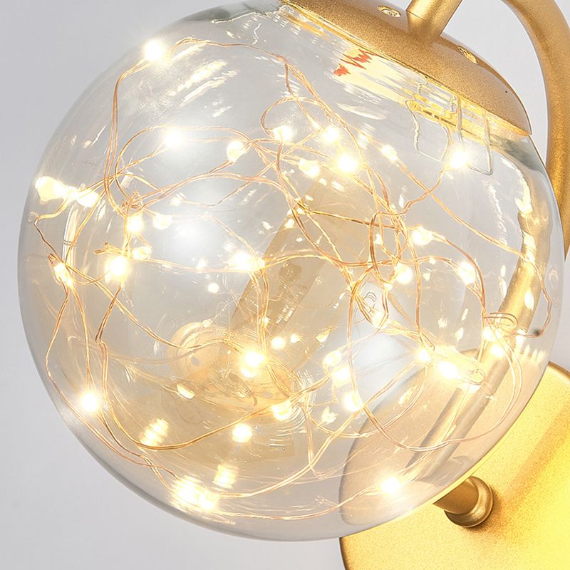 Glass Globe LED Wall Lamp in Modern Fashionable Wrought Iron Wall Sconce with Antler Decoration