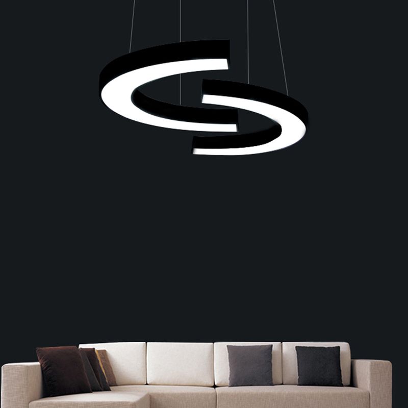 Black C Shaped Ceiling Chandelier Simplicity Acrylic LED Pendant Light Fixture for Office