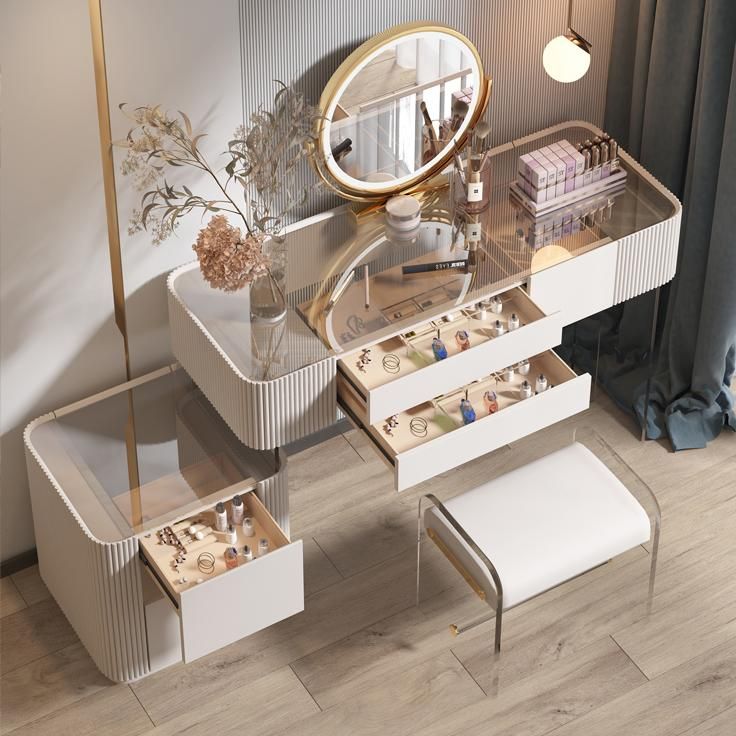 Contemporary Makeup Counter with Drawer, Wooden Vanity Dressing Table