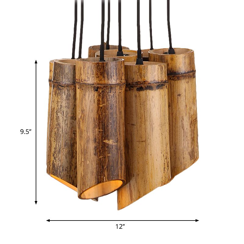 Eight-light Bamboo Hanging Lamp Antique Tube Suspension Light in Beige for Bistro Restaurant