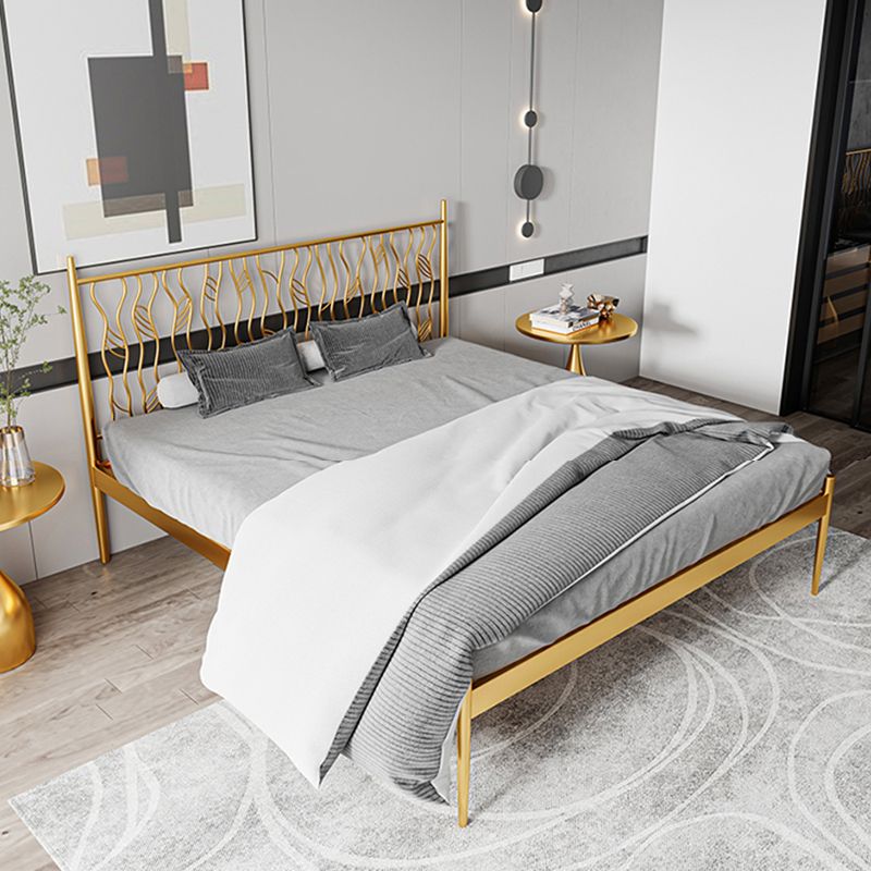 Glam Metal Open-Frame Bed with Rectangular Headboard, 45.3" Tall