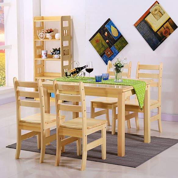 Modern Style Solid Wood Slate Dining Table Set Rectangular Formal Table with 4 Legs Base