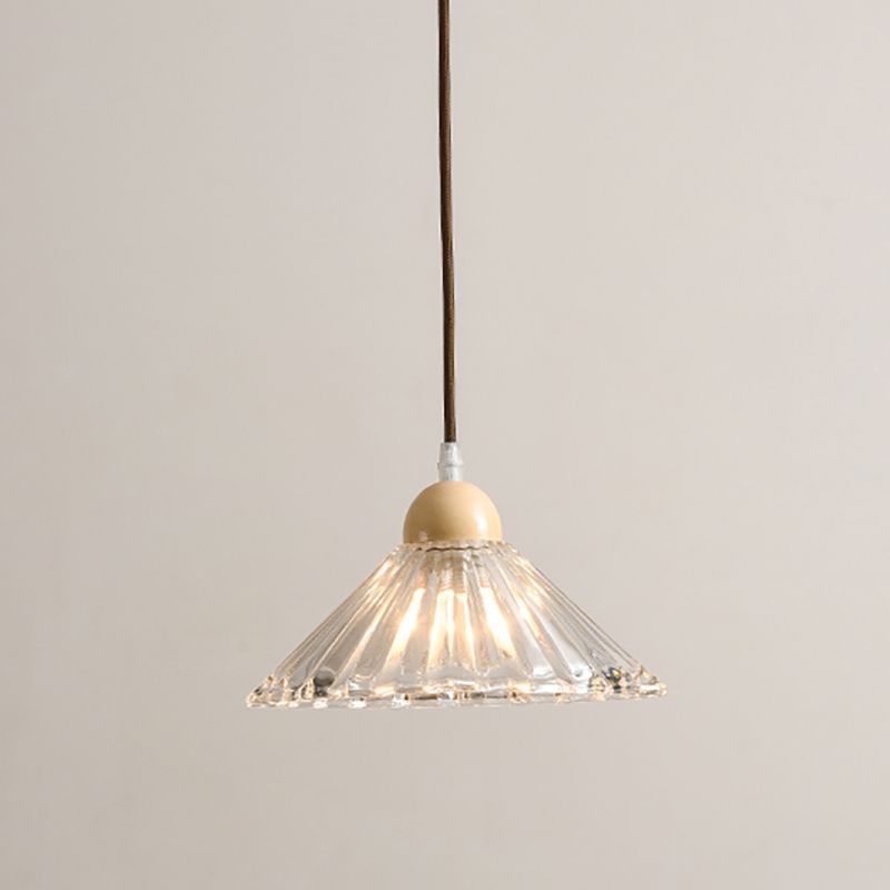 Transparent en verre pendent lampe nordique de style bois suspendu pour salle à manger