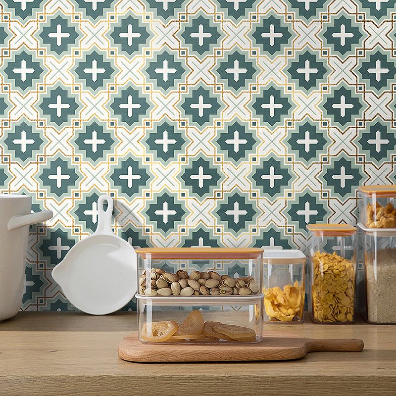 Cross Pattern Wallpaper Panels in Green PVC Wall Covering, Peel and Stick, 8' x 8"