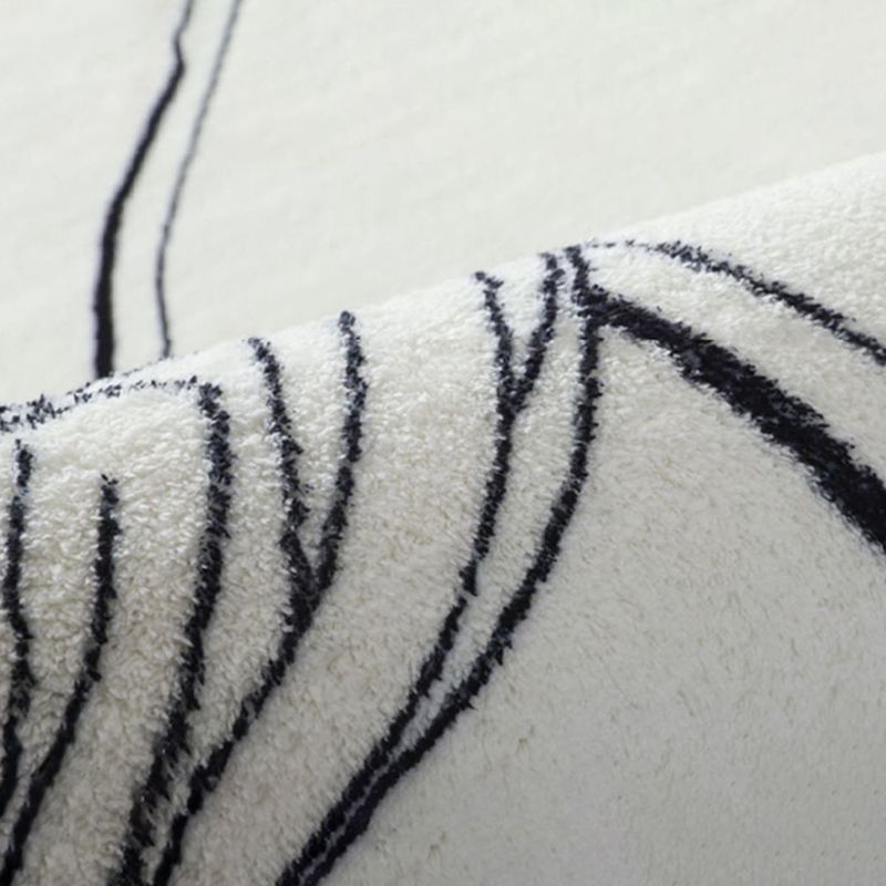 White Modern Rug Polyester Line Area Rug Non-Slip Backing Rug for Drawing Room