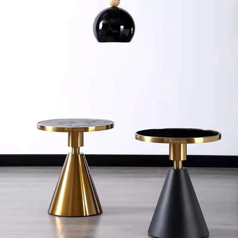 Glam Round Faux Marble Top End Table Black/White Sofa Side End Table