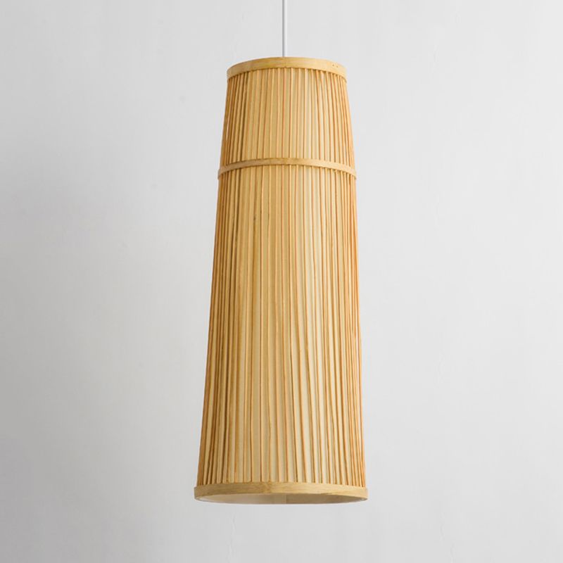 Tapered Bamboo Shade Pendant Light Fixture Countryside Style 1 Light Beige Hanging Lamp for Restaurant