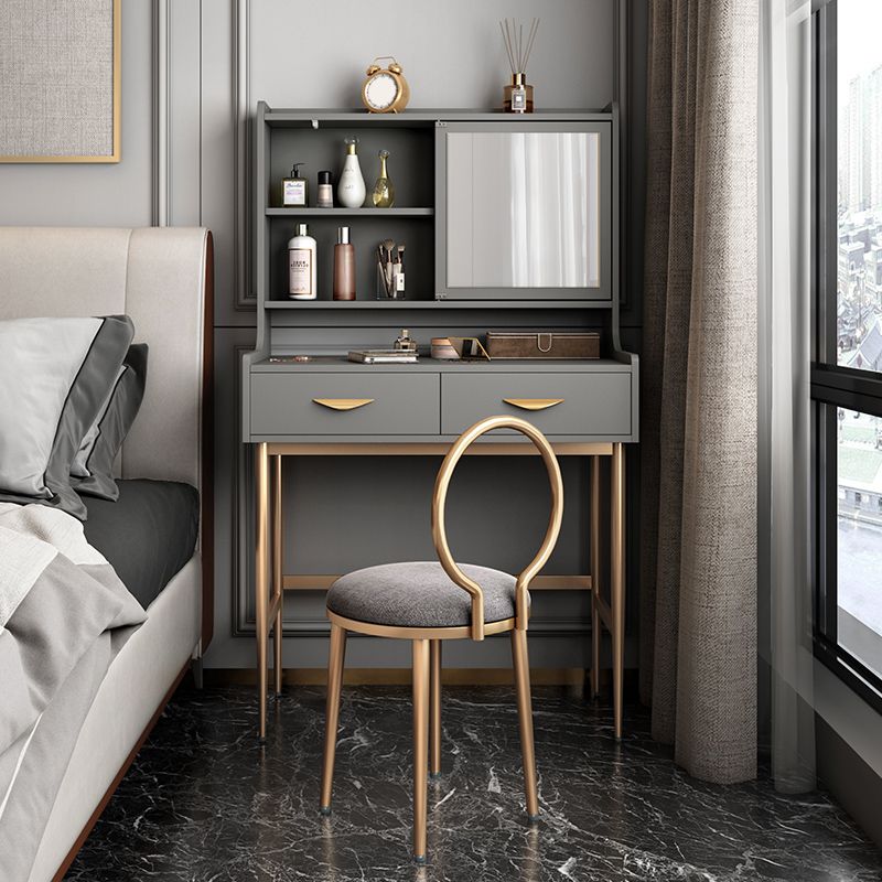 Luxurious Vanity Set 1/2 Storage Drawers with Mirror & Padded Stool
