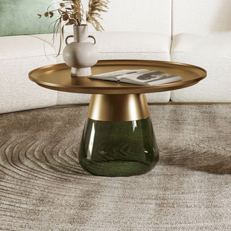 Round Metal Tray Top Coffee Table Glass Pedestal Cocktail Table