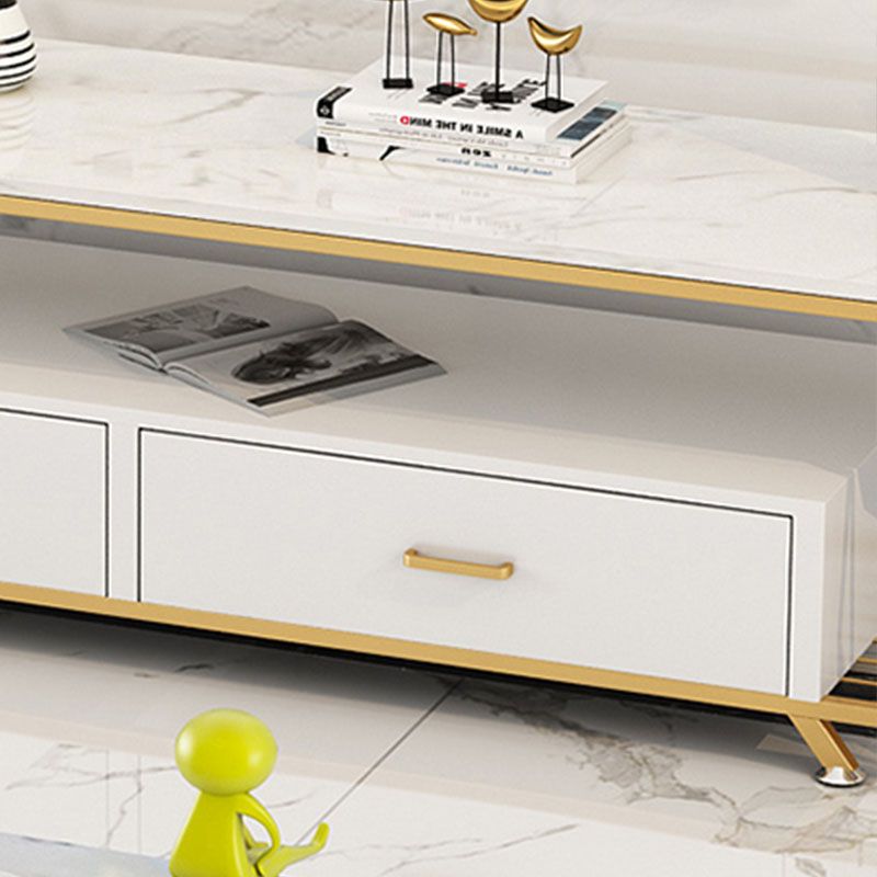 Glam Style TV Stand 4 Tier Enclosed Storage TV Console with 2 Drawers