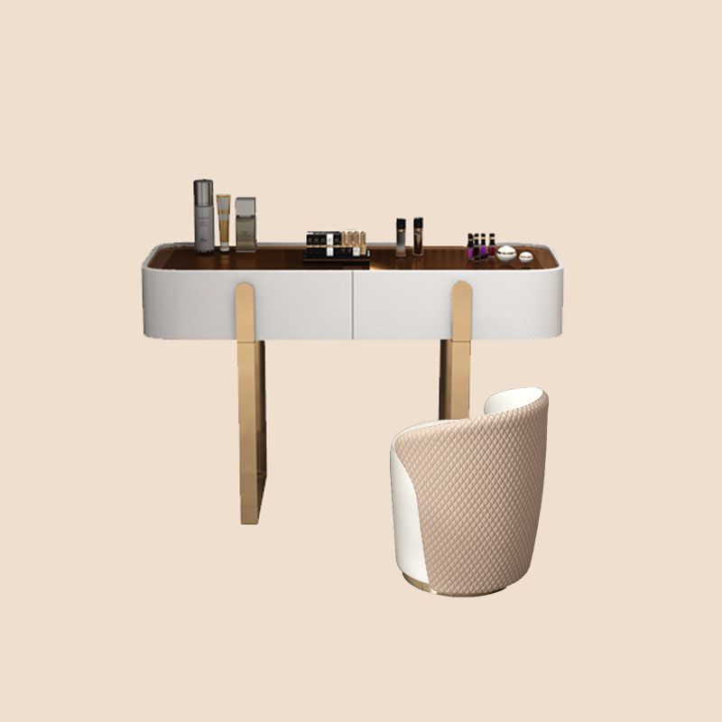 Glam Vanity Makeup Table Set Glass Top Dressing Table with Double Drawers