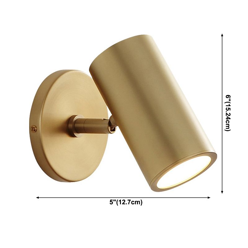 Modern Brass Wall Light Cylinder 6" High Reading Wall Sconce in Gold for Bedroom