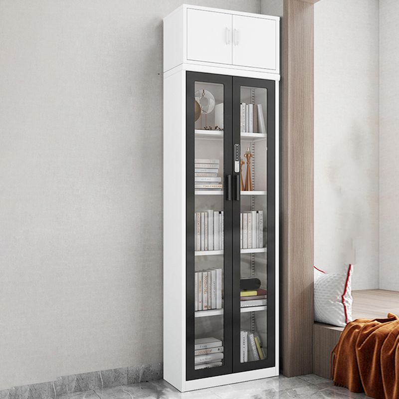 14.9" Wide Whit Bookcase Modern Stainless Steel and Glass Book Shelf With Doors