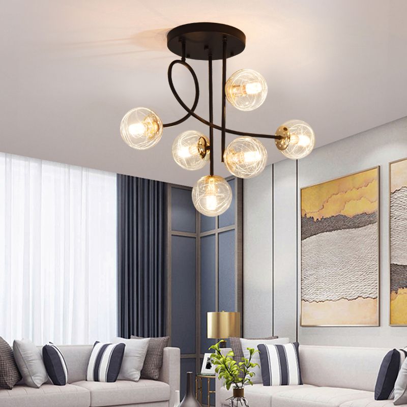 Balle semi-rince plafonnier Verre moderne 6 lumières chambre à coucher