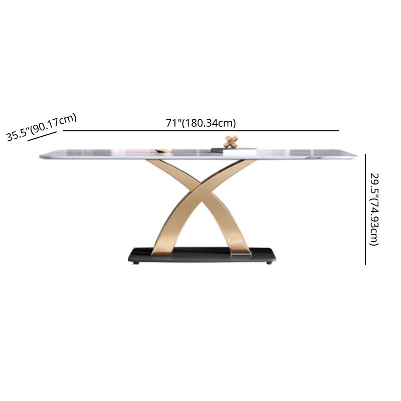 Minimalist Dining Room Set Rectangular Sintered Stone Dining Table with Metal Base